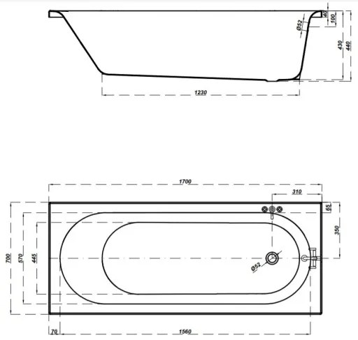 Cersanit Octavia, akrylátová vaňa 170x70cm + nožičky, biela, S301-253