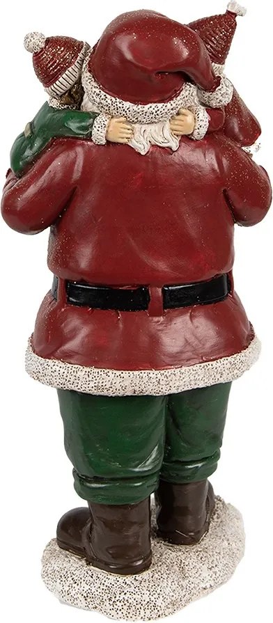 Červená vianočná dekorácia socha Santa s deťmi - 10*8*21 cm