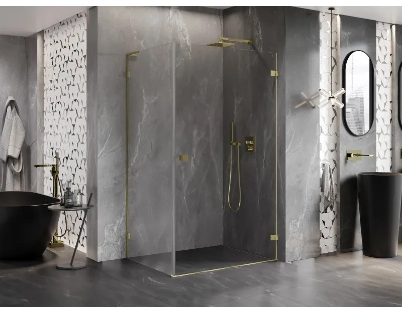 Mexen Lunar-B L výklopný sprchový kút pravý 100 x 80 cm, číre sklo, zlatá matná, 832L-100-080-55-00-P