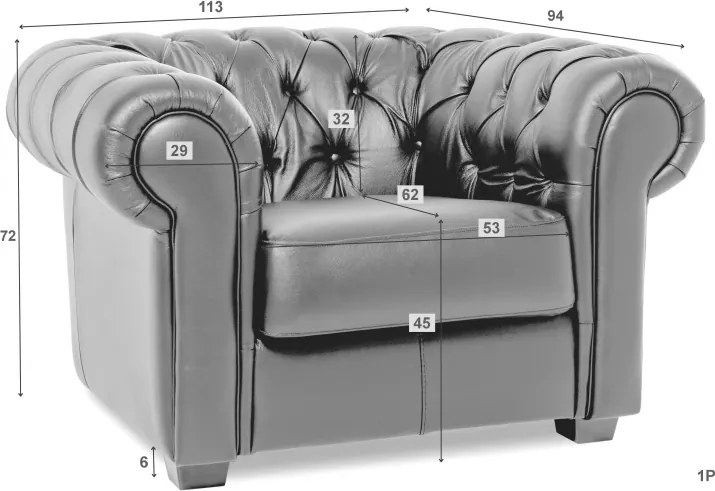 Kožené kreslo CHESTERFIELD, sivá (Rimini)