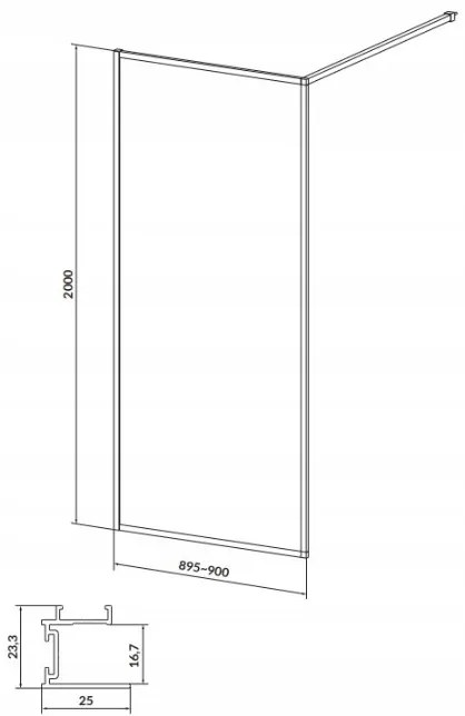 Cersanit Larga, Walk-In sprchová zástena 90x200 cm, 8mm priehľadné sklo, čierny profil, S932-138