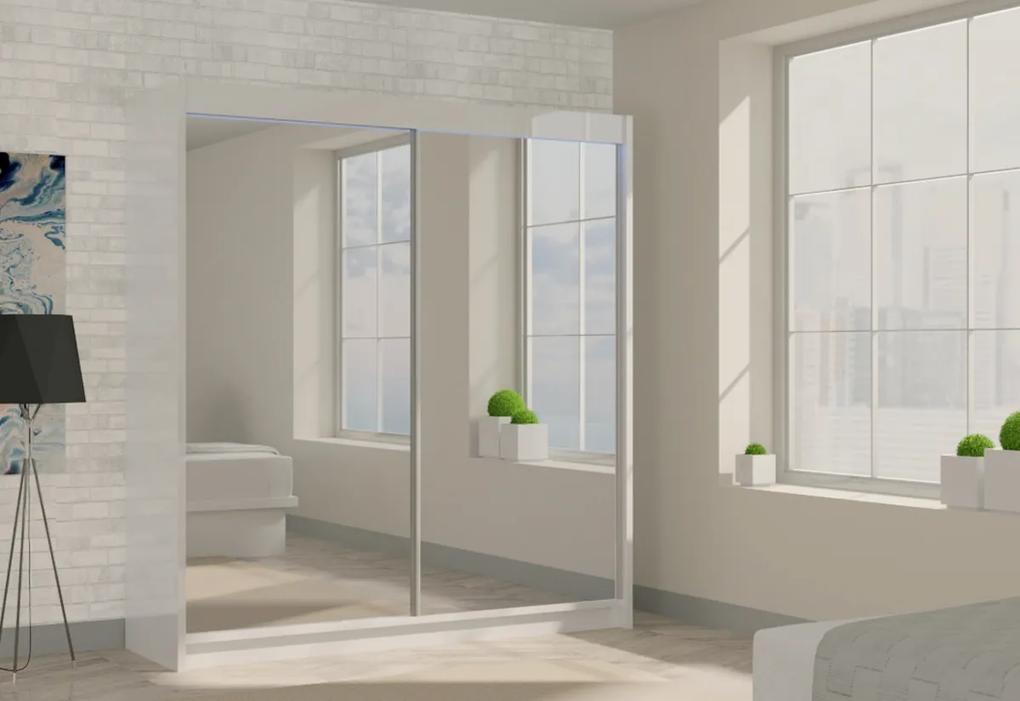 Skriňa s posuvnými dverami a zrkadlom DEBORA, 200x216x61, biela