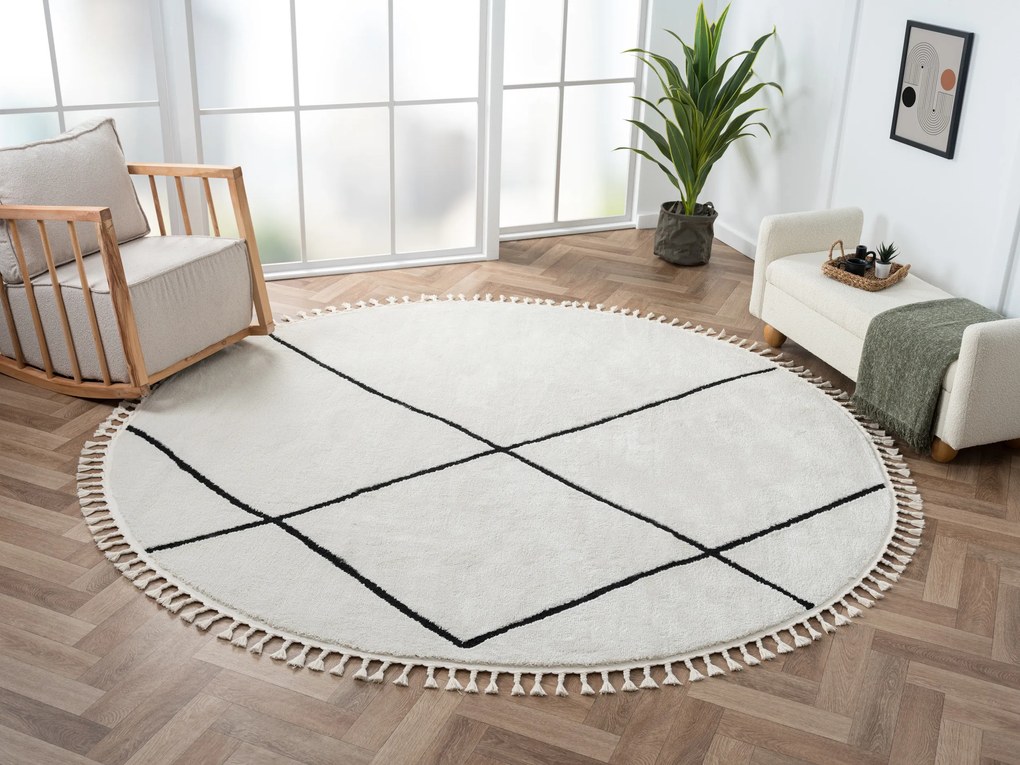 My Flair, Kusový koberec Moroccan Oasis weiß kruh, 240x240 (priemer) kruh, čiernobiela, obývacia izba