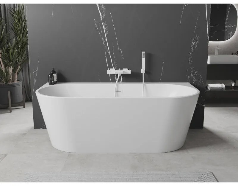 Mexen Oval+, voľne stojaca vaňa ku stene 170 x 80 cm, biela lesklá, biely prepad, 52681708000-20