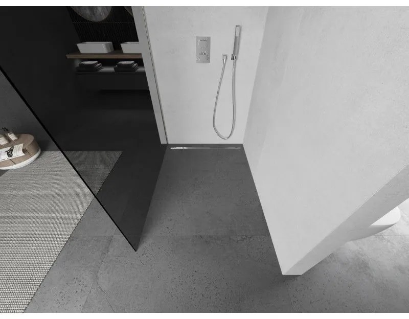 Mexen Kioto, sprchová zástena Walk-In 70 x 200 cm, 8mm šedé sklo, brúsená oceľ profil, 800-070-101-97-40