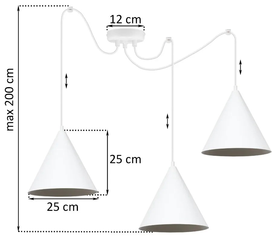Závesné svietidlo Soho Spider, 3x biele kovové tienidlo, (fi 25cm)