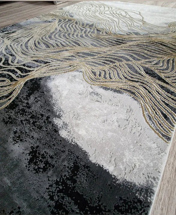 HU Čierny-hnedo-biely moderný koberec Artiste 25419A-Hnedoseda Rozmer: 300x400 cm