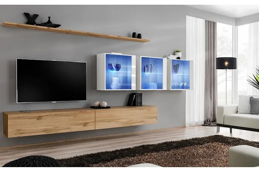 Obývacia stena Switch XVII Sklo +LED  Biely/Wotan