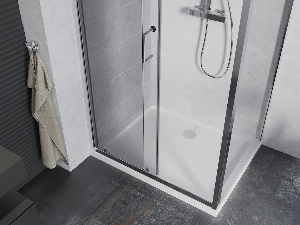 Mexen APIA, sprchový kút s posuvnými dverami 90 (dvere) x 70 (stena) cm, 5mm číre sklo, chrómový profil + slim sprchová vanička 5cm, 840-090-070-01-00-4010