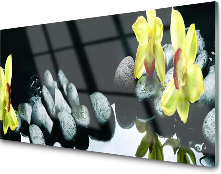 Obraz na skle Skleněný květ kameny