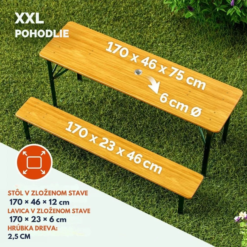 Pivný set KLASIK, 170cm, prírodná hnedá Casaria