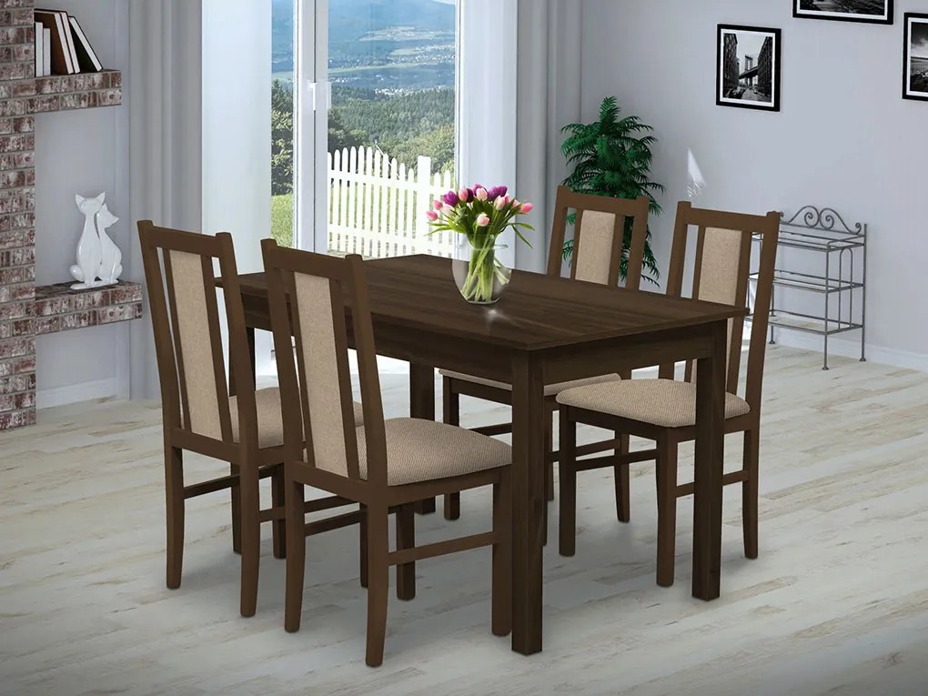 Nabytekmorava Jedálenský set Brooklyn pre 4 osoby, stôl 120x80 cm farba lamina: buk 381, čalúnenie vo farbe: SCALA žltá 48