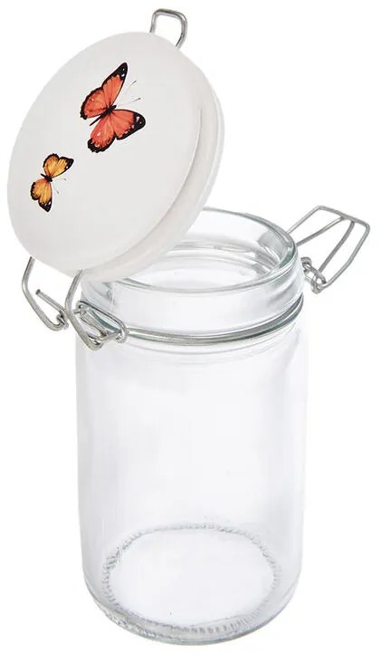 Sklenená dóza s keramickým viečkom a klipovým uzáverom JAR motýľ 0,25 l