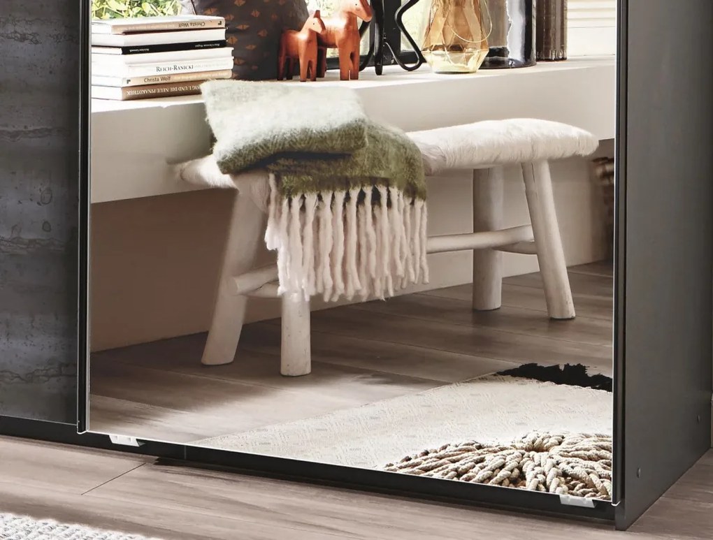 Šatníková skriňa so zrkadlom Herne, grafit / šedá oceľ