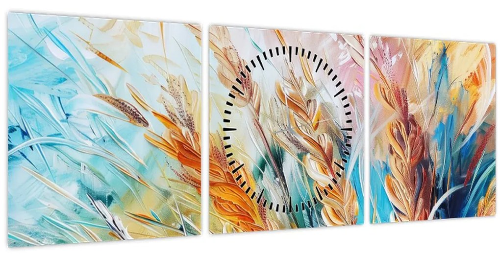 Obraz - Pšenica, abstrakcia (s hodinami) (90x30 cm)