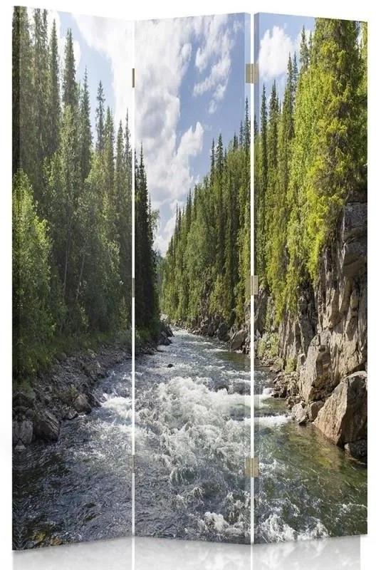 Ozdobný paraván Forest Green River Příroda - 110x170 cm, trojdielny, obojstranný paraván 360°