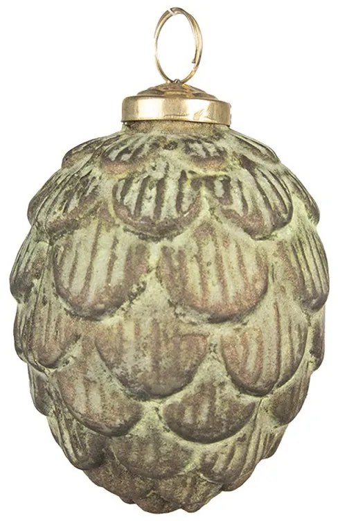 Zeleno-hnedá sklenená ozdoba šiška - Ø 8*10 cm