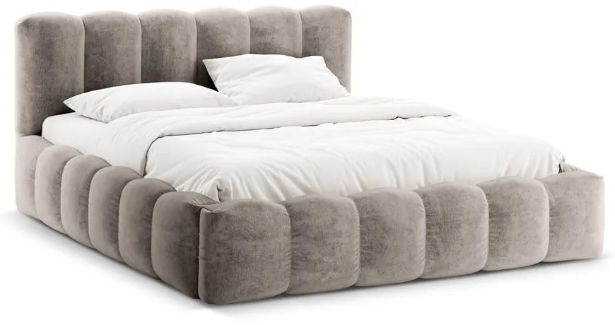 Svetlohnedá čalúnená dvojlôžková posteľ s úložným priestorom a roštom 200x200 cm Lupine – Micadoni Home