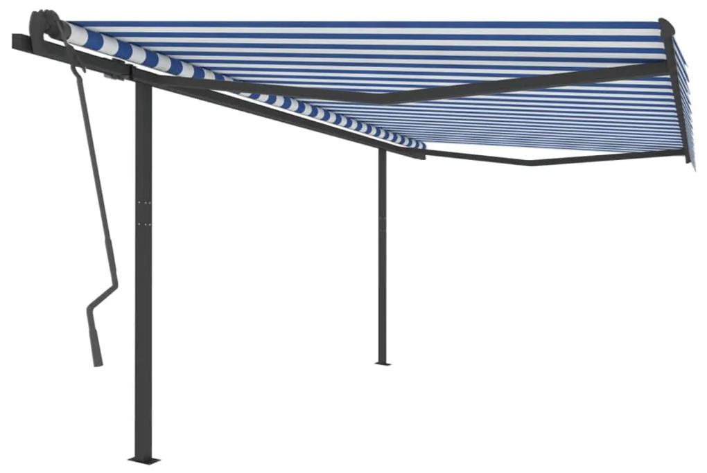 Ručne zaťahovacia markíza so stĺpikmi 4x3,5 m modro-biela