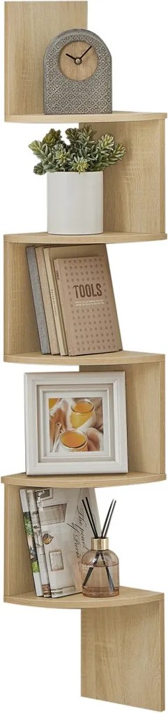 Nástenná rohová polica ESTANTE, 5 políc v dekore dub artisan, 126x20cm