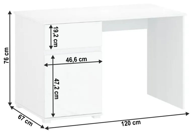 PC stôl 1D1S/120, biely lesk, LINDY
