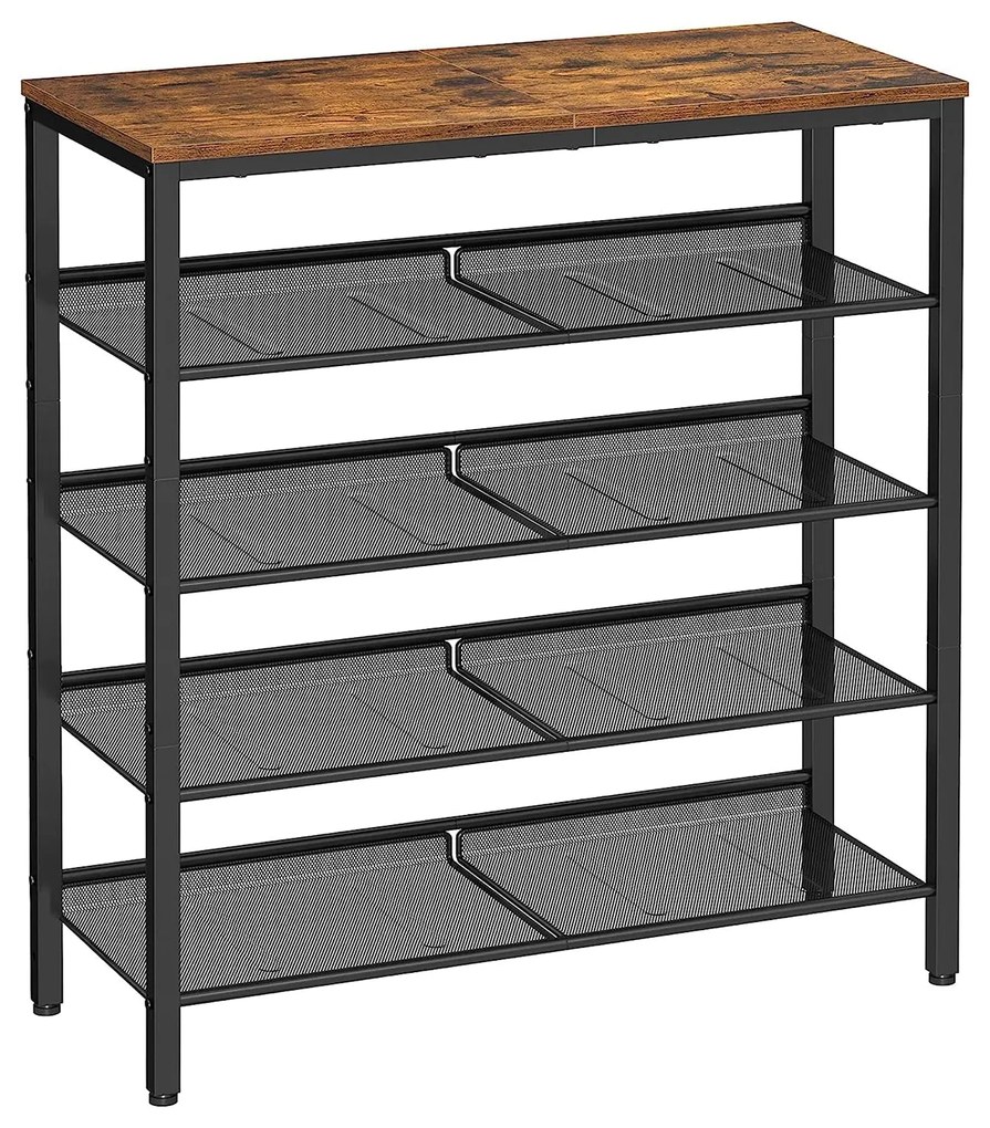 Botník s 5 policami, stojan na topánky, vintage hnedý