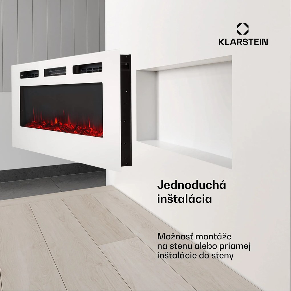 Klarstein Galeras, elektrický nástenný a vstavaný krb, 1800 W, LED, 3 farby, časovač