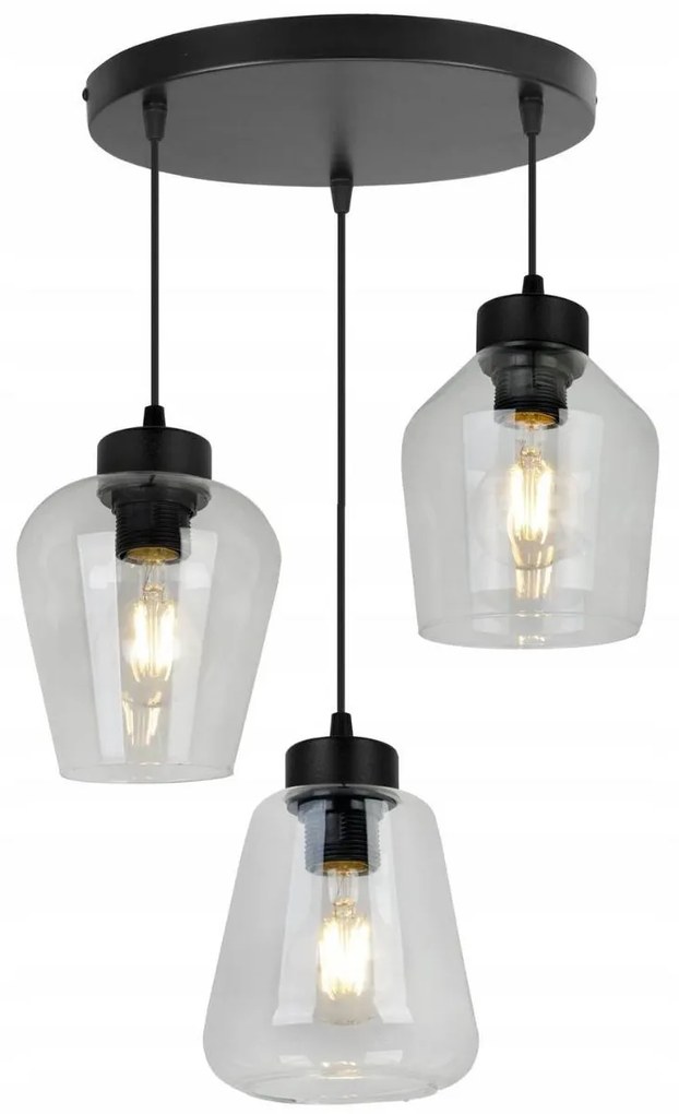 Závesné svietidlo Rijeka 3, 3x transparentné sklenené tienidlo, o