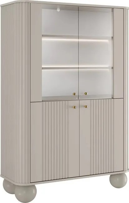 Vitrína Vesper 103 cm štvordverová - kašmír / zlaté úchytky / guľové nohy