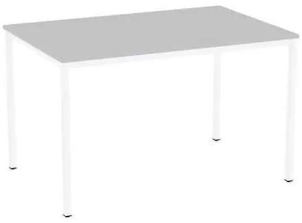 Jedálenský stôl Versys s bielym podnožím RAL 9003, 120 x 80 x 74,3 cm, svetlosivý