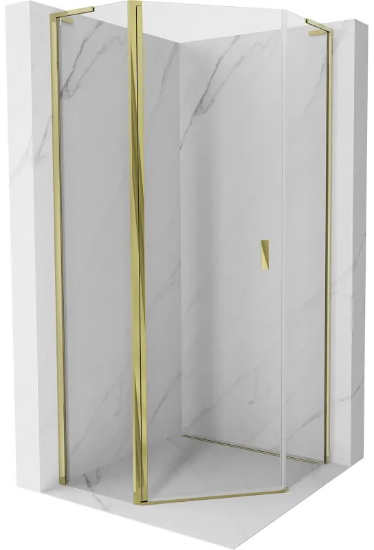 Mexen Mist L, päťuholníkový sprchový kút s krídlovými dverami, 90 x 90 cm, 8mm číre sklo, zlatý lesklý profil, 8A8L-090-090-50-00