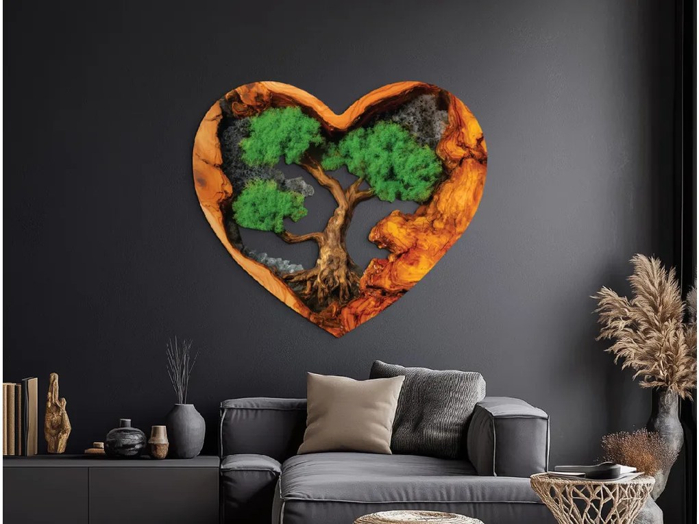 drevko |  Machový Strom života Srdce lesa (UV tlač)  45 x 51 cm