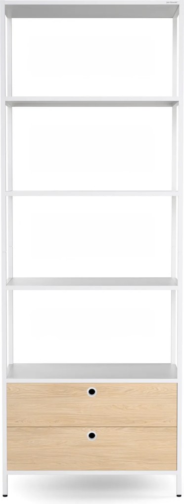 Regál so zásuvkami do kancelárie, na šanóny a dokumenty, otvorené police, kovový, biely/dub sonoma, 800x2200x400 mm: ARIEL Eco Design