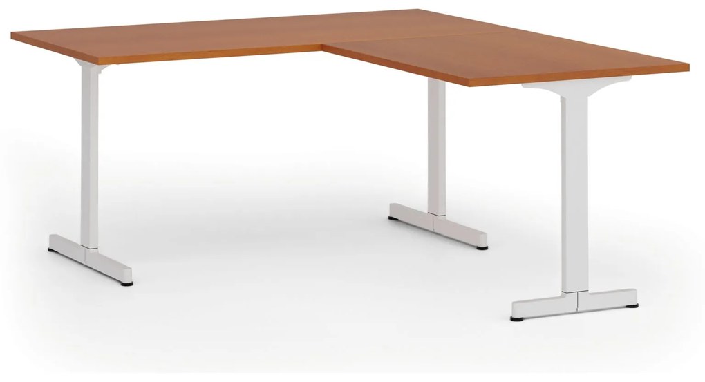 Kancelársky stôl PRIMO BETA L, 1600 x 1800 mm, biela podnož, čerešňa