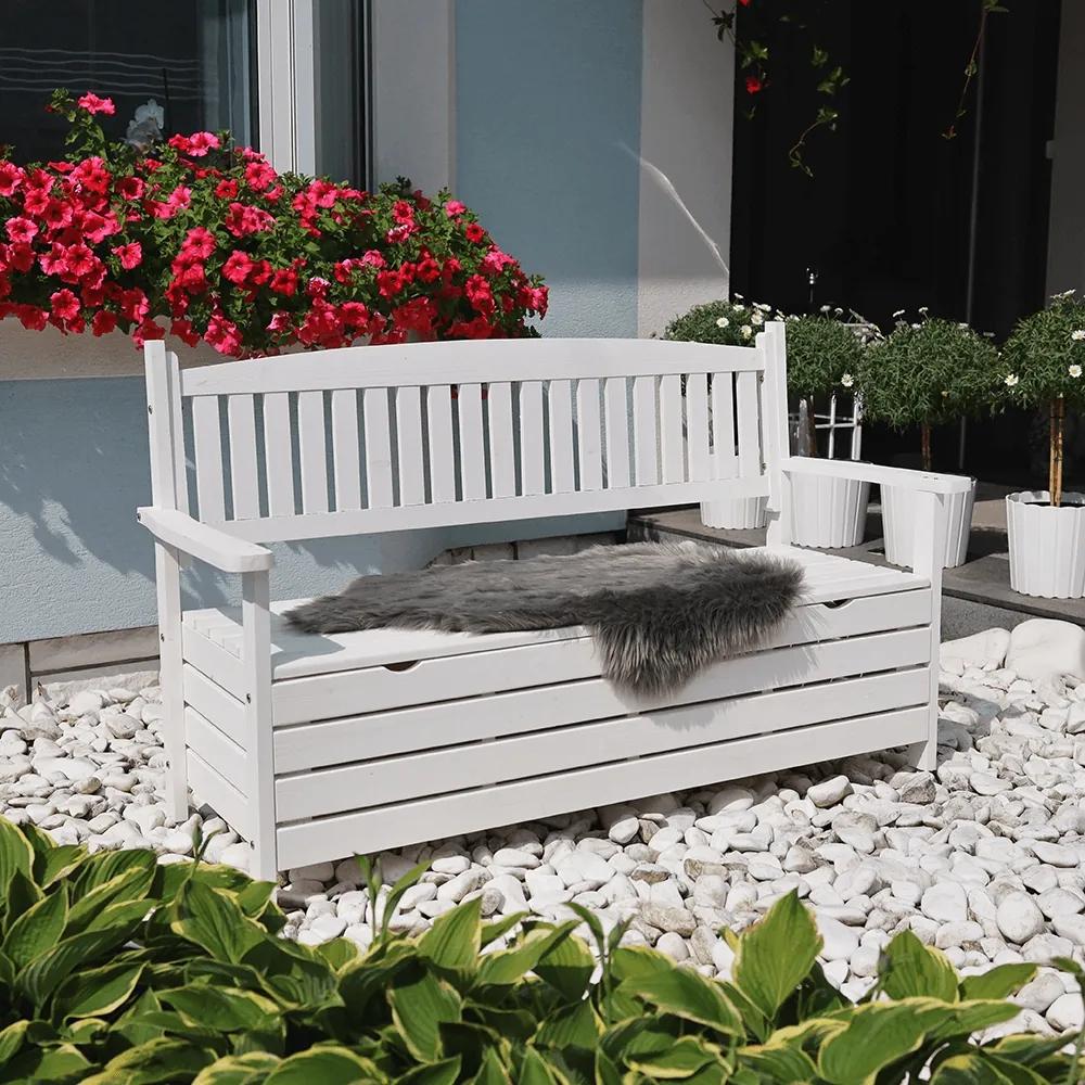 Záhradná lavička s úložným priestorom Amula 150 cm - biela