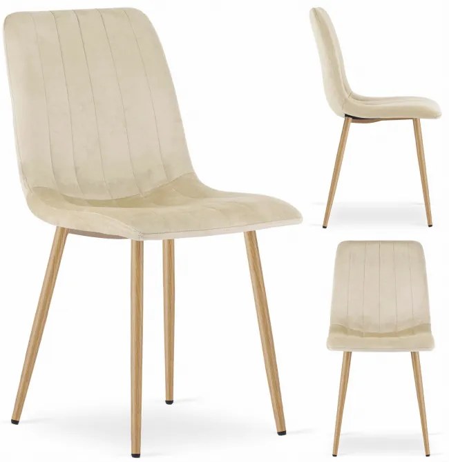 Jedálenská stolička LAVA zamatová svetlobéžová / drevené nohy