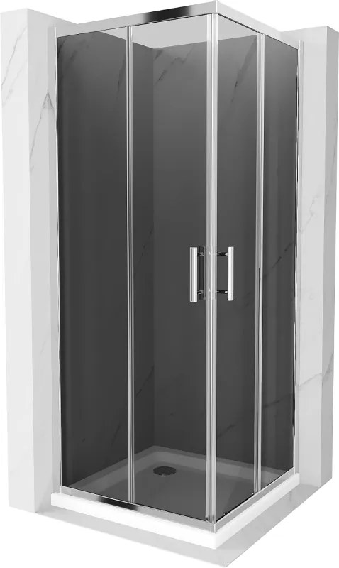 Mexen Rio štvorcový sprchovací kút 80 x 80 cm, 6mm sklo, šedé sklo, chrómový profil + slim sprchová vanička 5cm, 860-080-080-01-40-4010