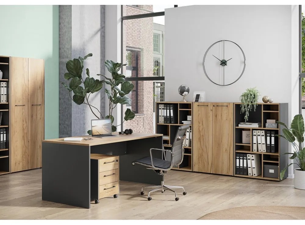 Skrinka v dekore duba v antracitovo-prírodnej farbe 42x54x49 cm Podium – Germania