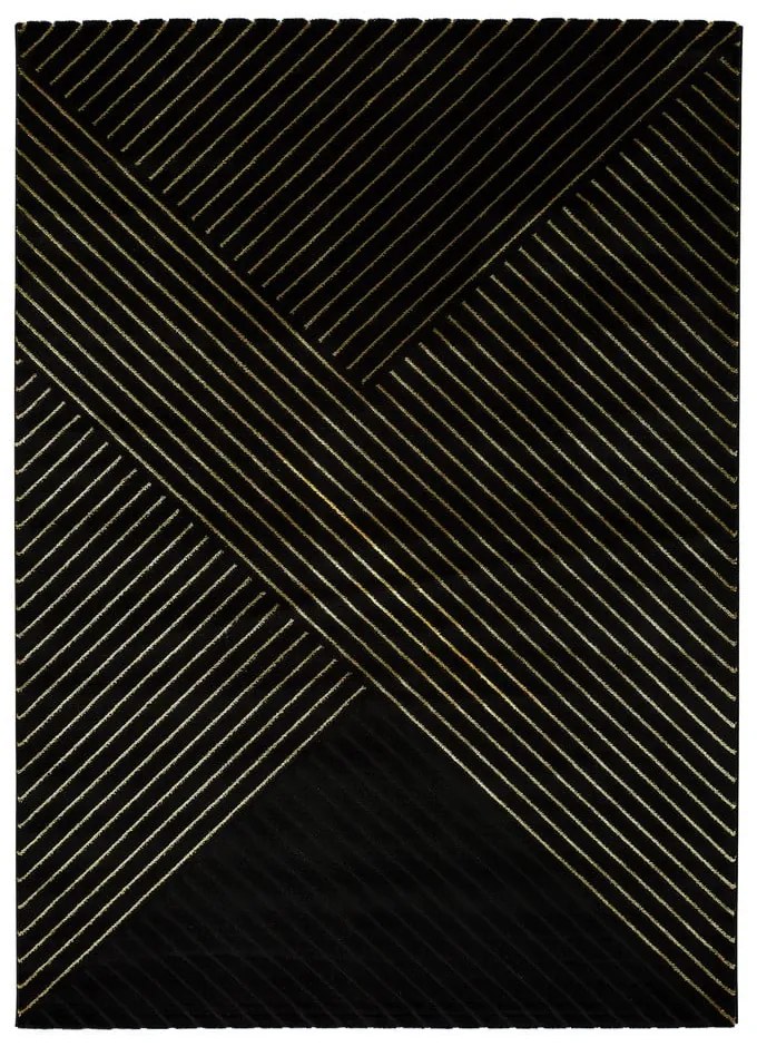 Čierny koberec Universal Gold Stripes, 140 x 200 cm