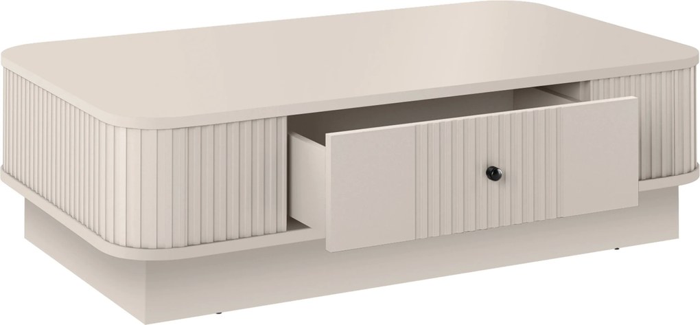 Kávový stolík Vesper 103x60 cm so zásuvkou na sokli - kasmír / čierny úchyt