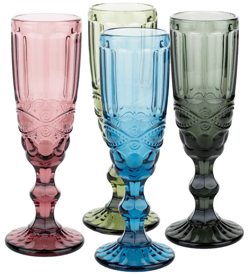 Poháre na šampanské, set 4 ks, 150 ml, farebné vintage, SAVOY TYP 4
