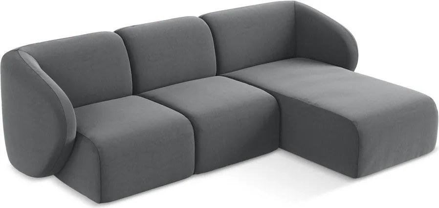 Sivá zamatová rohová pohovka (pravý roh/s leňoškou) Lani – Makamii