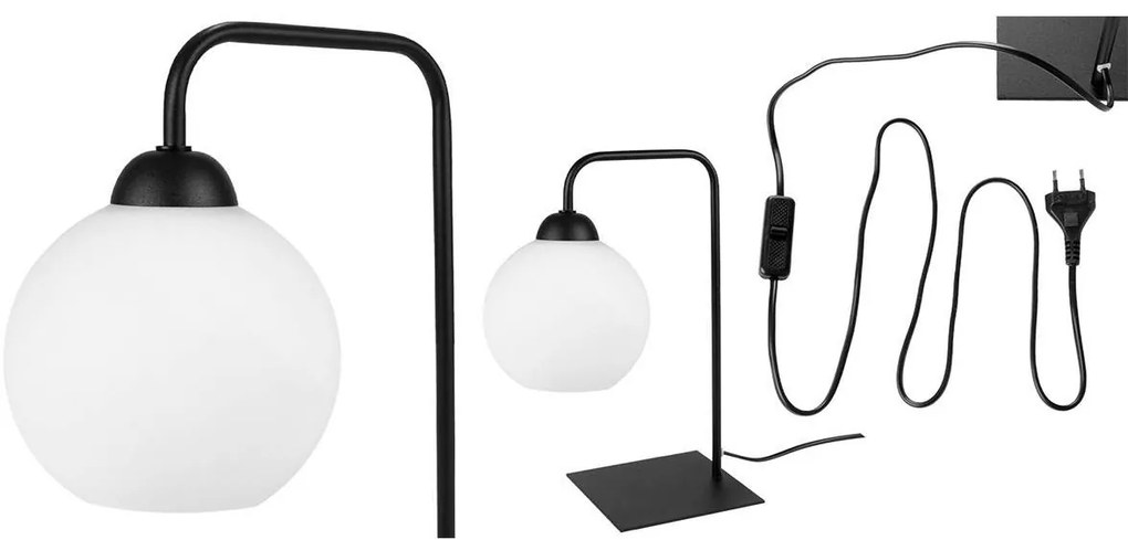 Stolná lampa Eliza, 1x biele sklenené tienidlo