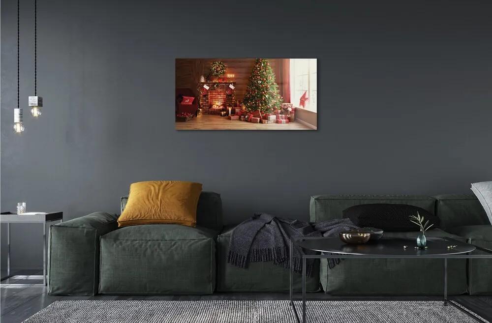 Sklenený obraz Krbové darčeky vianočné stromčeky 140x70 cm