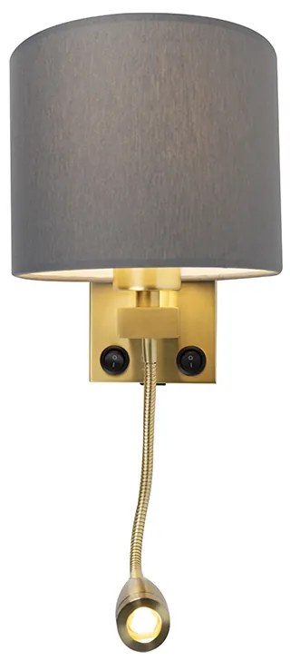 Art Deco nástenná lampa zlatá s USB a sivým tienidlom - Brescia