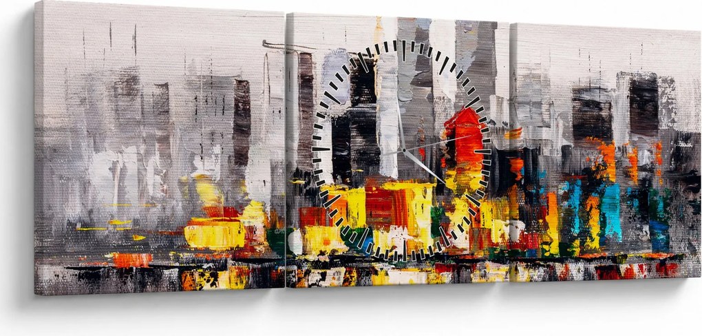 Obraz - Maľba veľkomesta (s hodinami) (90x30 cm)