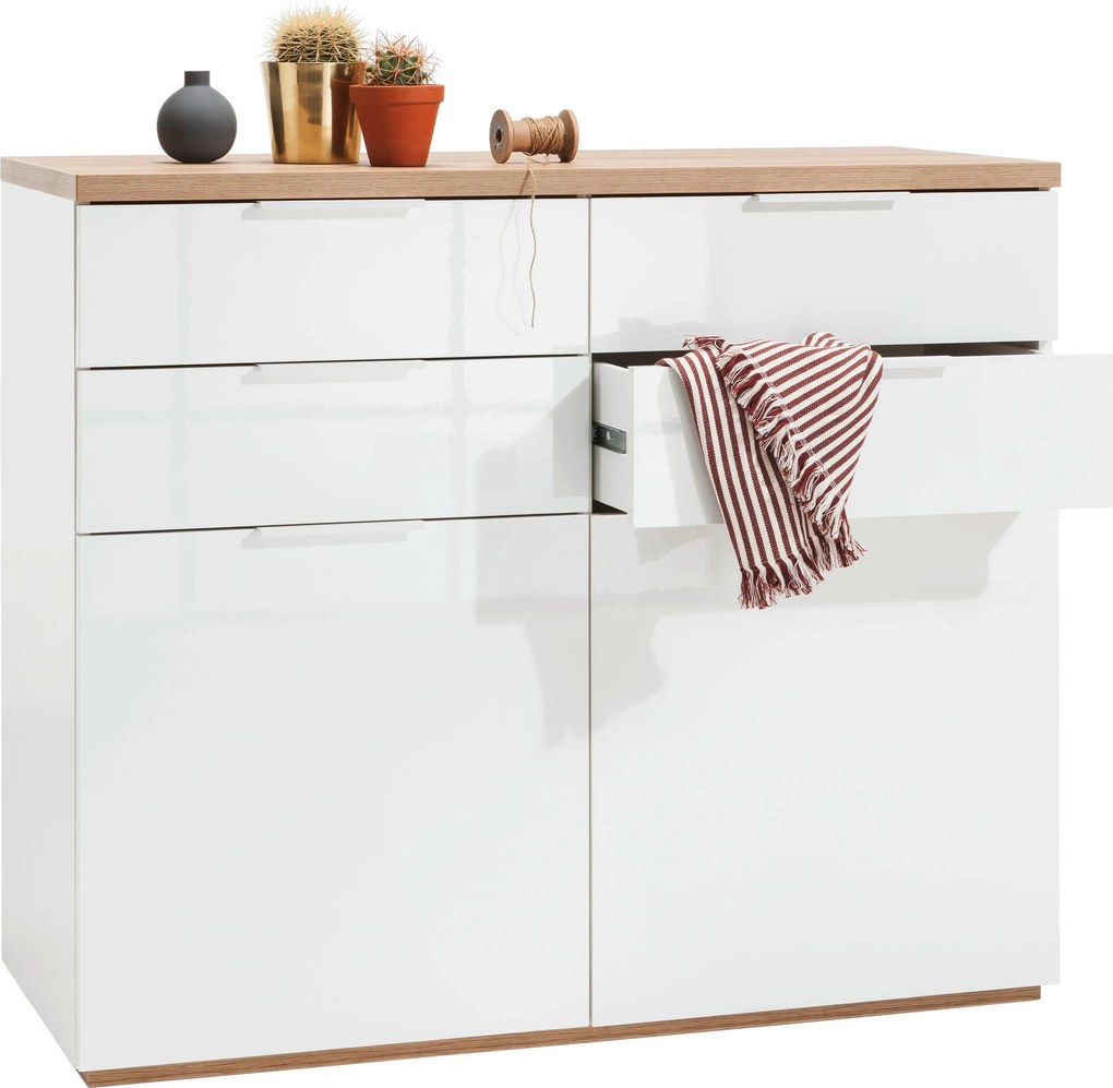 XXXLutz KOMODA, farba duba, biela s vysokým leskom, 120/102/50 cm Carryhome - Komody - 002593009401