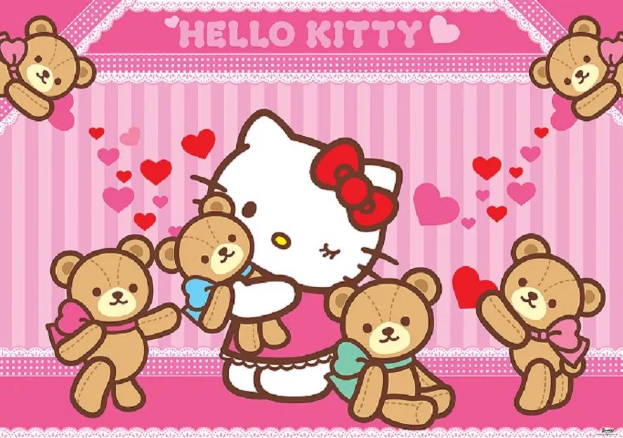Výpredaj - Detská fototapeta Hello Kitty a Medvídci vlies 104 x 70,5 cm