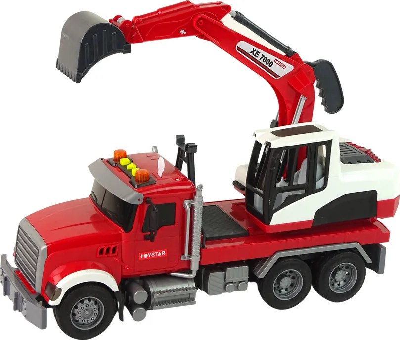 LEAN Toys Nákladné auto s bagrom, traktor, bager, zvuky, svetlá