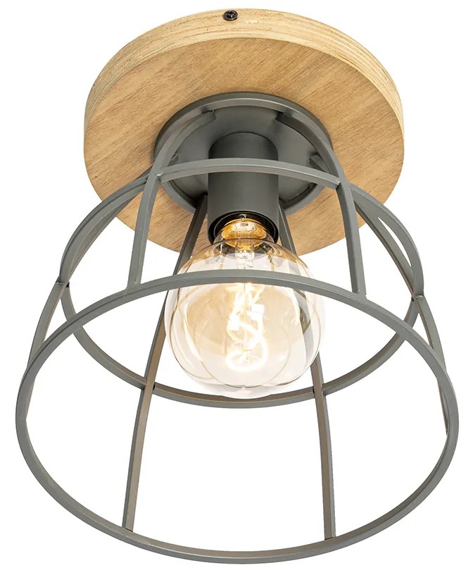 Priemyselné stropné svietidlo tmavosivé s drevenými prvkami - Arthur